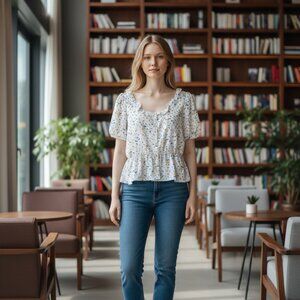 Ann Taylor Short Sleeve Peplum Blouse